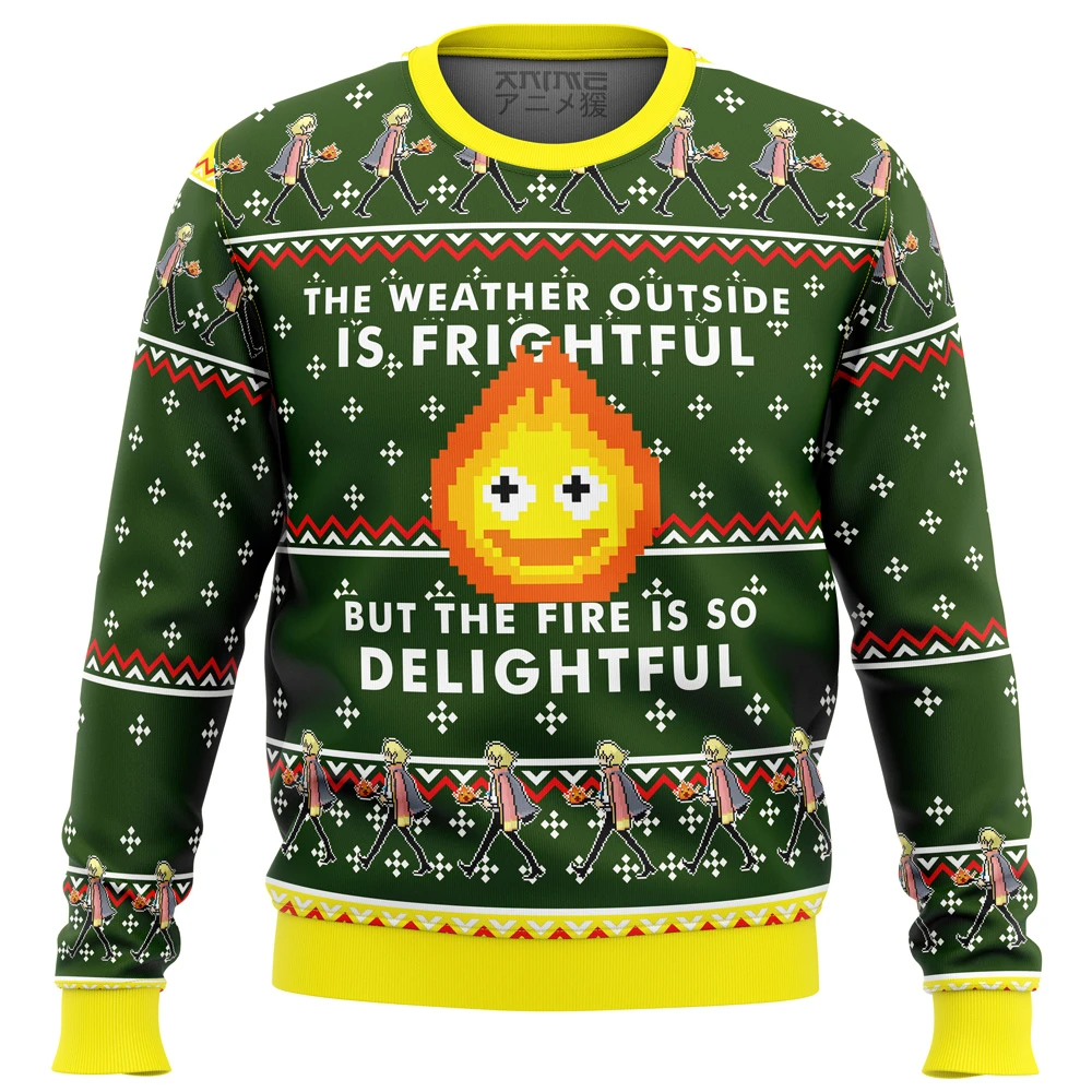 HOWLS MOVING CASTLE Calcifer Fire Is So Delightful Ugly Christmas Sweater 3 HOWLS MOVING CASTLE Calcifer Fire Is So Delightful Ugly Christmas Sweater