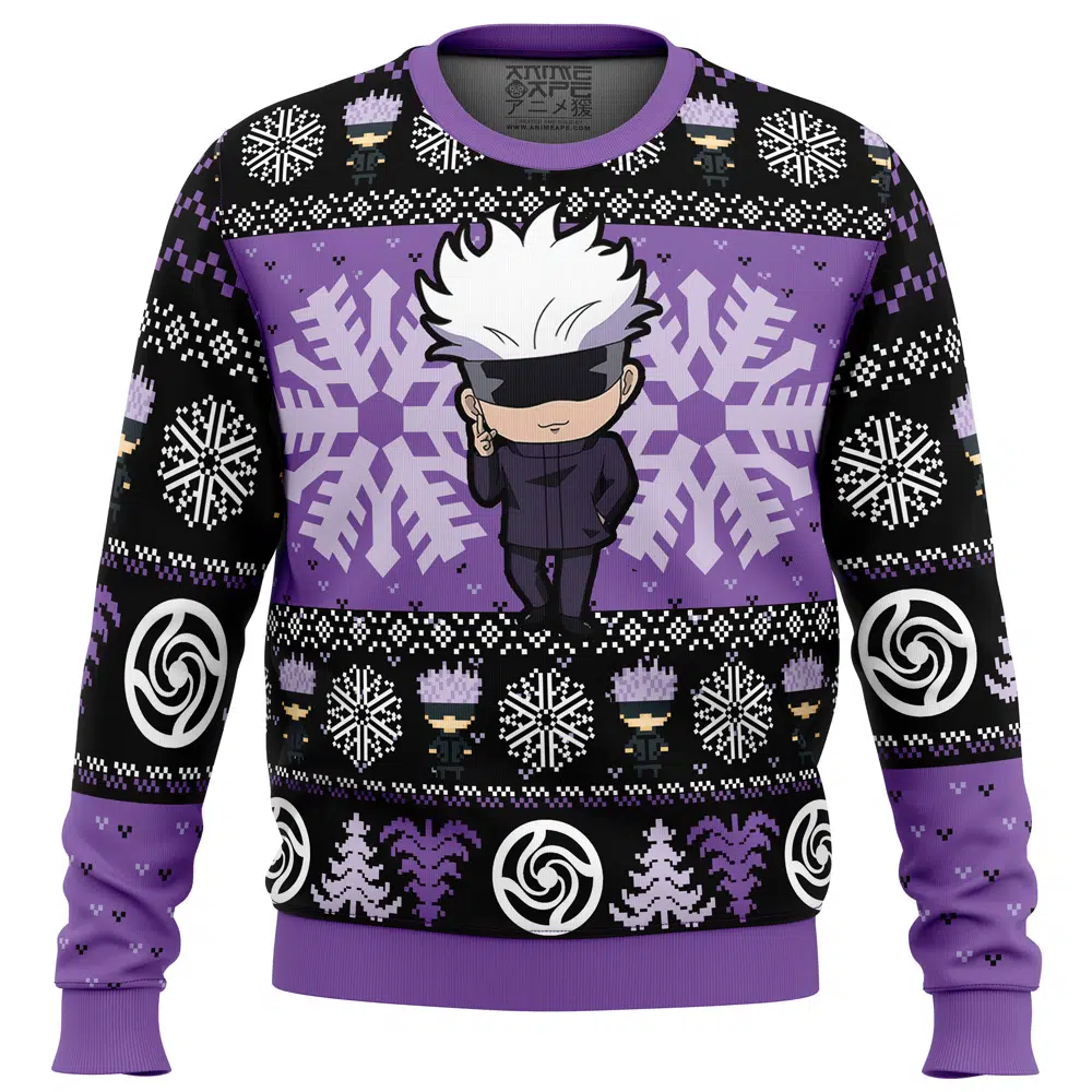 Chibi Satoru Gojo Jujutsu Kaisen Ugly Christmas Sweater 3 Chibi Satoru Gojo Jujutsu Kaisen Ugly Christmas Sweater