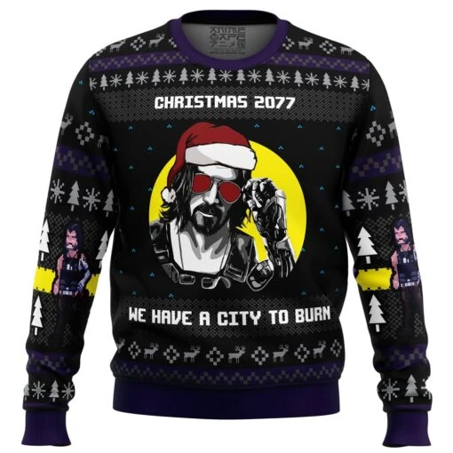 Christmas Cyberpunk 2077 Ugly Christmas Sweater -Cheap Sweater Store Christmas 2077 CF PC men sweatshirt FRONT mockup