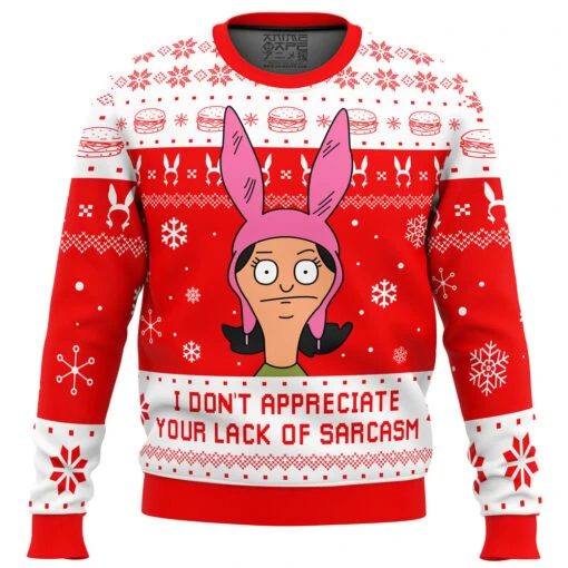 I Dont Appreciate Your Lack Of Sarcasm Bob’s Burgers Ugly Christmas Sweater -Cheap Sweater Store I Dont Appreciate Your Lack of Sarcasm Bobs Burgers Ugly Christmas Sweater FRONT mockup