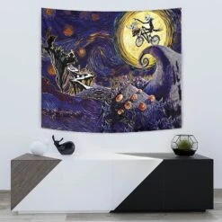 Starry Nightmare Before Christmas Tapestry -Cheap Sweater Store Starry Nightmare Before Christmas Tapestry Horizontal OVER STAND Mockup