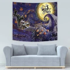 Starry Nightmare Before Christmas Tapestry -Cheap Sweater Store Starry Nightmare Before Christmas Tapestry Horizontal SMALL COUCH Mockup