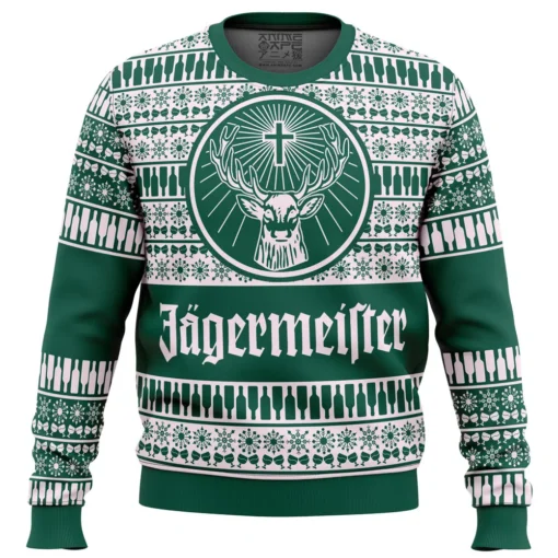 Jagermeister Green Ugly Christmas Sweater -Cheap Sweater Store jagergreen Ugly Christmas Sweater front mockup